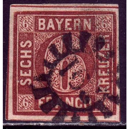 1850 German States Bavaria 6 Kreuzer issue used  € 10.00