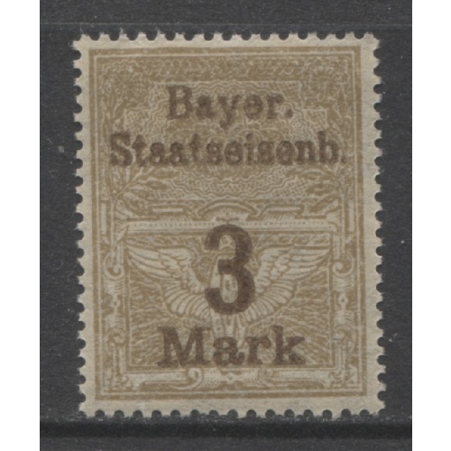 German States Bavaria 3 Mark Bavarian Railroad issue mint**