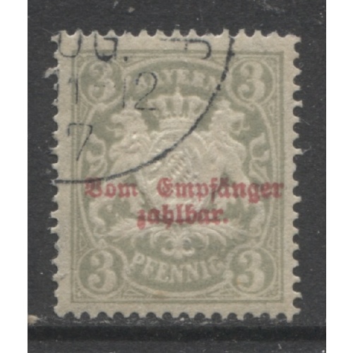 1888 German States Bavaria 3 Pfennig postage due issue used CV € 5.50