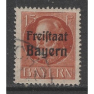 1919 German States Bavaria 15 Pfennig King Ludwig issue with overprint used