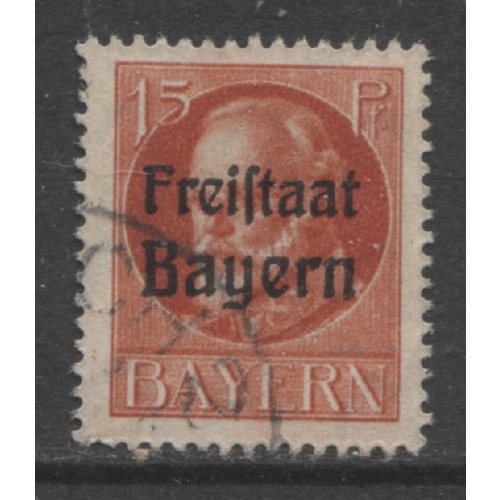 1919 German States Bavaria 15 Pfennig King Ludwig issue with overprint used