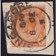 STRAITS SETTLEMENTS 1929 KG5 4c Sc#185 USED ON PIECE @BM220