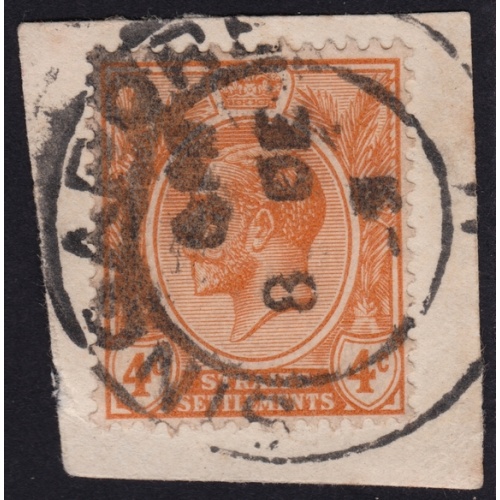 STRAITS SETTLEMENTS 1929 KG5 4c Sc#185 USED ON PIECE @BM220