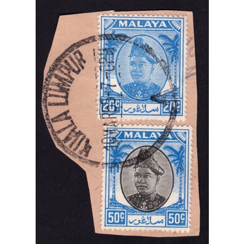 SELANGOR 1949 Palm 50cx2 Sc#91 USED ON PIECE @BM222