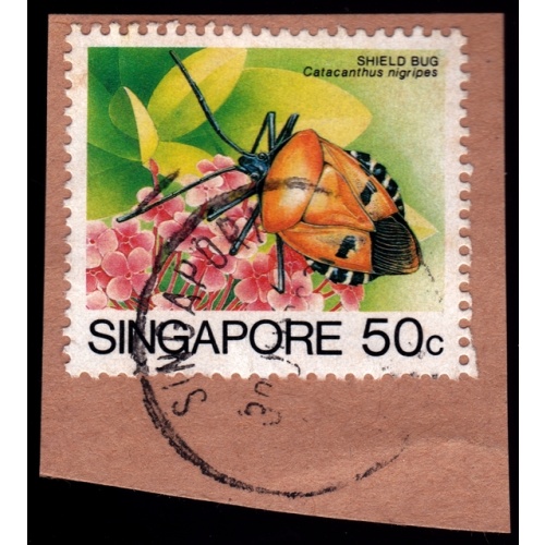 SINGAPORE 1985 50c Insect/Shield Bug Sc#459 USED ON PIECE @BM227