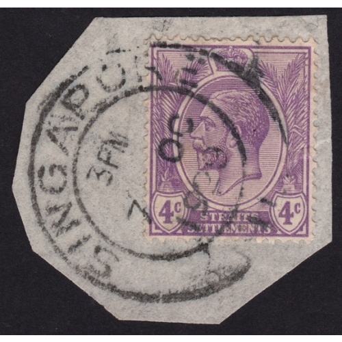 STRAITS SETTLEMENTS 1925 KG5 4c Sc#184 USED ON PIECE @BM229