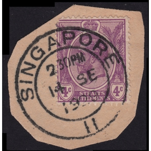 STRAITS SETTLEMENTS 1925 KG5 4c Sc#184 USED ON PIECE @BM230
