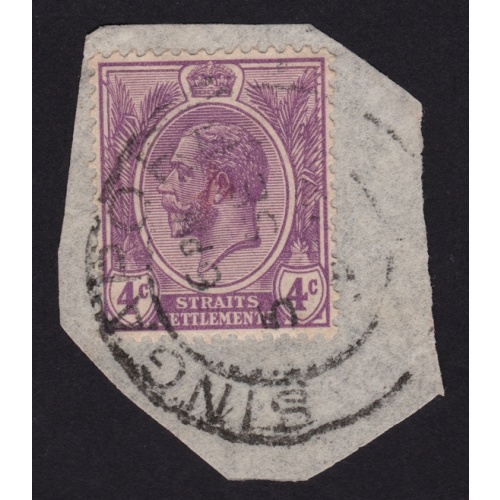 STRAITS SETTLEMENTS 1925 KG5 4c Sc#184 USED ON PIECE @BM232
