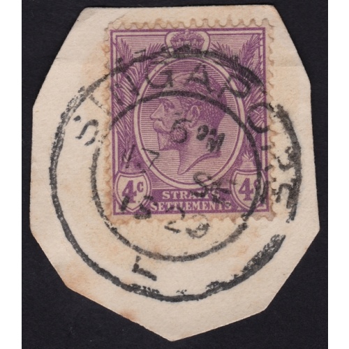 STRAITS SETTLEMENTS 1925 KG5 4c Sc#184 USED ON PIECE @BM234