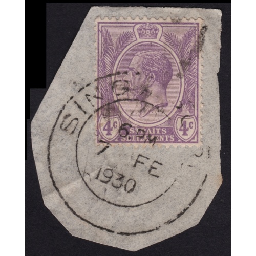 STRAITS SETTLEMENTS 1925 KG5 4c Sc#184 USED ON PIECE @BM235
