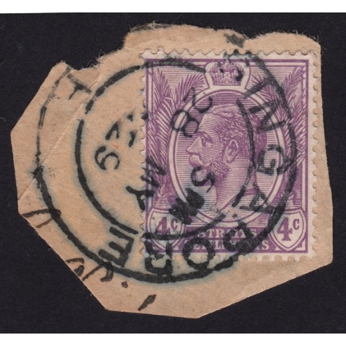 STRAITS SETTLEMENTS 1925 KG5 4c Sc#184 USED ON PIECE @BM237