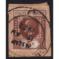 STRAITS SETTLEMENTS 1932 KG5 5c Sc#187 USED ON PIECE @BM240