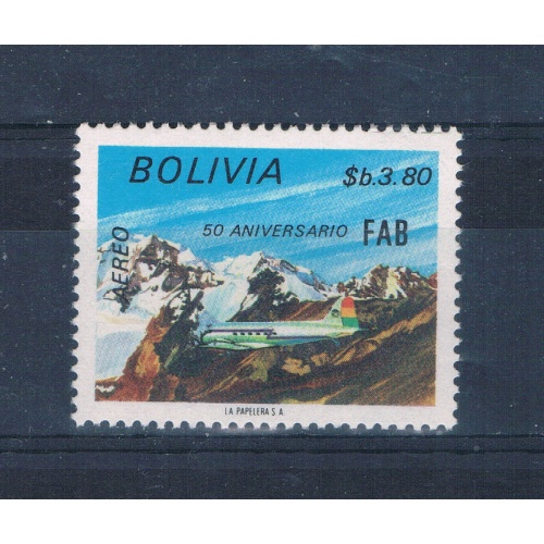 Bolivia C332 Unused Plane over Andes CV 2.25 (B0337)