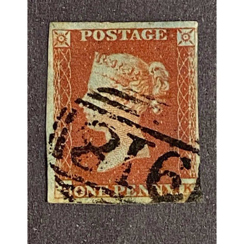 GREAT BRITAIN,Sc #3, 1p, 1841, Wmk18, Bluish Paper, used, VF