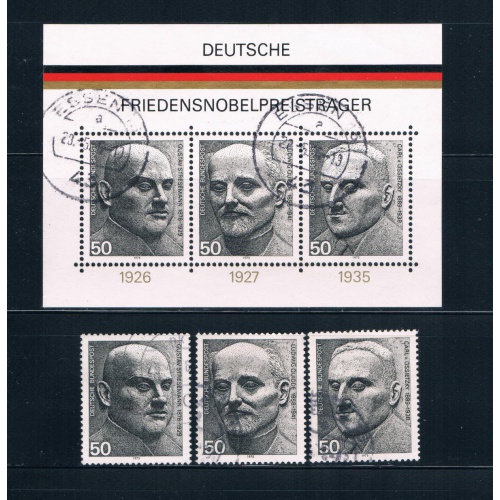 Germany 1203-1203a-c Used set and SS Nobel peace prize winners CV 3.30 (G0160)