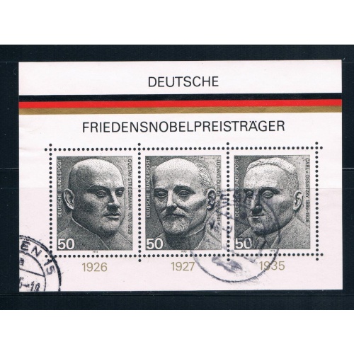 Germany 1203 Used Souvenir Sheet Nobel peace prize winners CV 1.90 (G0163)