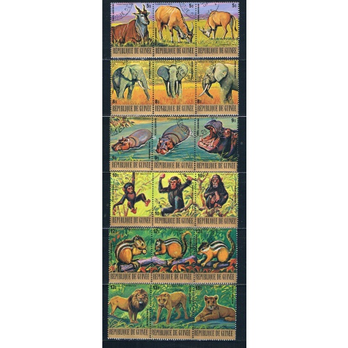 Guinea C137-42 Used set strips Endangered animals 1977 CV 20.00 (HV0195)