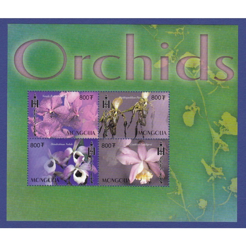 Mongolia Orchids flowers minisheet 2003