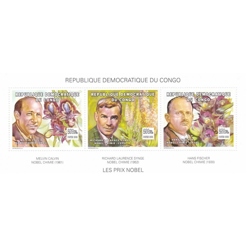 Congo-Kinshasa 2002 orchids and Nobel Laurates 4 blocks