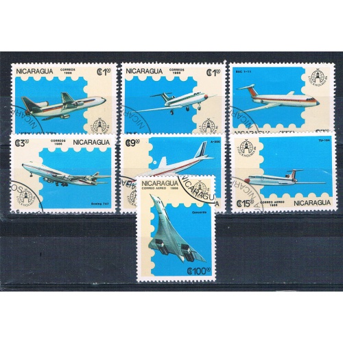 Nicaragua 1553-59 Used set Airplanes 1986 CV 2.60 (HV0163)+