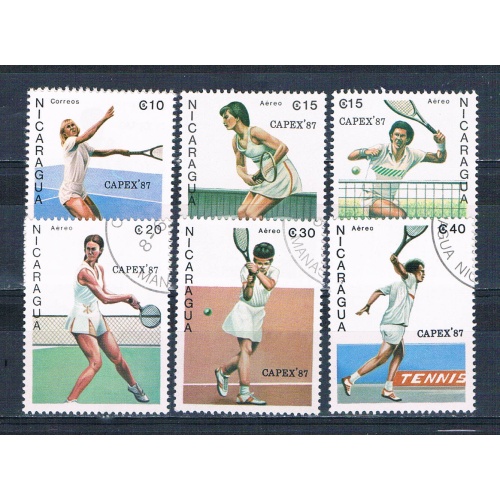 Nicaragua 1624-30 Used set Tennis Players 1987 CV 1.95 (MV0205)+