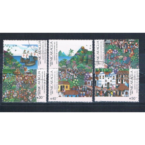 Nicaragua C1155-60 Used set Discovery of America 1987 CV 1.95 (N0715)+