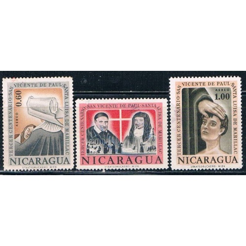 Nicaragua C516-18 Used set St Vincent de Paul CV 1.00 (N0384)+