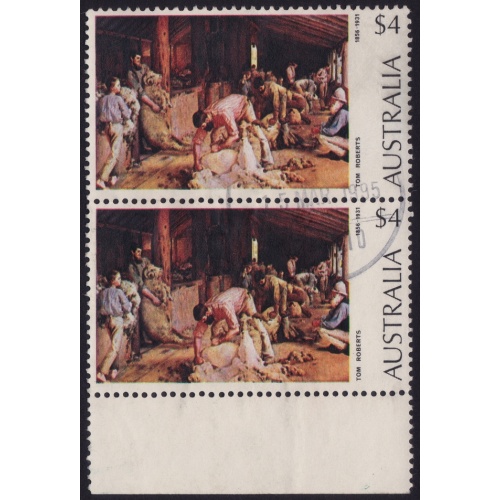 AUSTRALIA 1974 Painting Shearing $4 Sc#576 PAIR USED @O506
