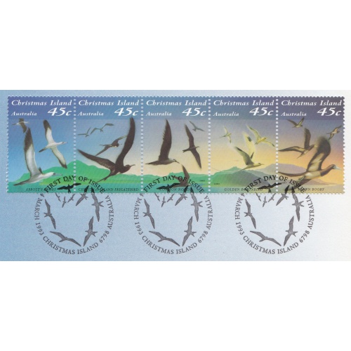 Christmas Island: 1993 Comm Inaugural Issue. Birds FDC Strip 5 Stamps Ref: P0513