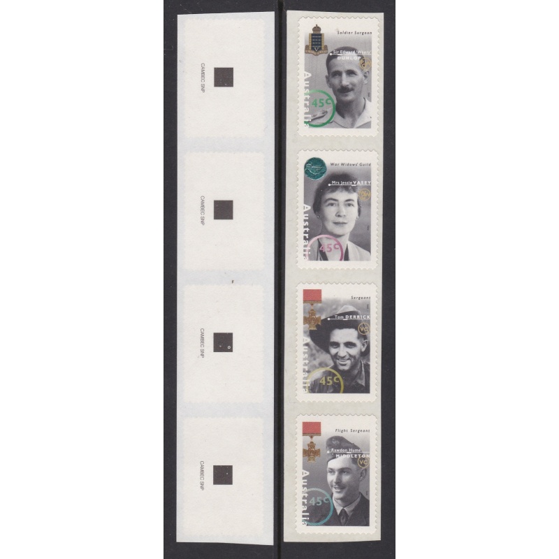 Australia: 1995. Personalities From WWII. Strip 4 Peel-n-Stick Stamps. P0535