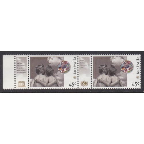 Australia: 1995. 50th Anniv of U N Childrens Fund. Strip 2 MNH Stamps. Ref: P0541
