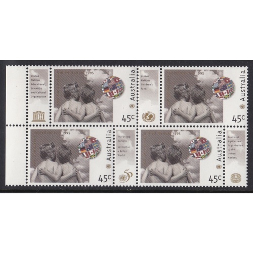 Australia: 1995. 50th Anniv of U N Childrens Fund. Bock 4 MNH Stamps + Selvage. Ref: P0543