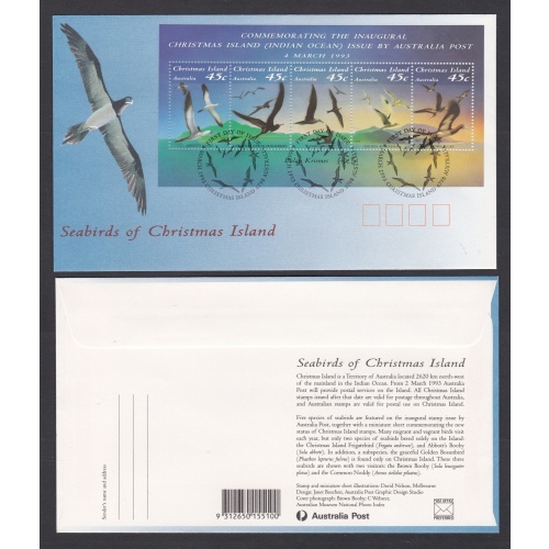Christmas Island: 1993 Comm Inaugural Issue. Birds Mini Sheet FDC Ref: P0550