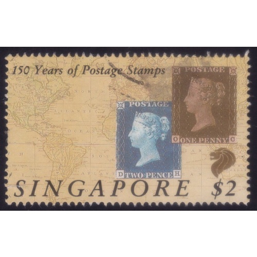 SINGAPORE 1990 $2 150 years 1st Stamp Sc#566 USED @P1153