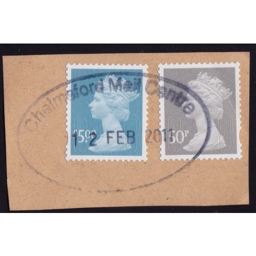 GB Machin £5.00+50p Sc#MH385+390 USED ON PIECE @QQ096