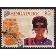 SINGAPORE 1990 Tourism $5 Indian Dancer Sc#582 USED @RM556