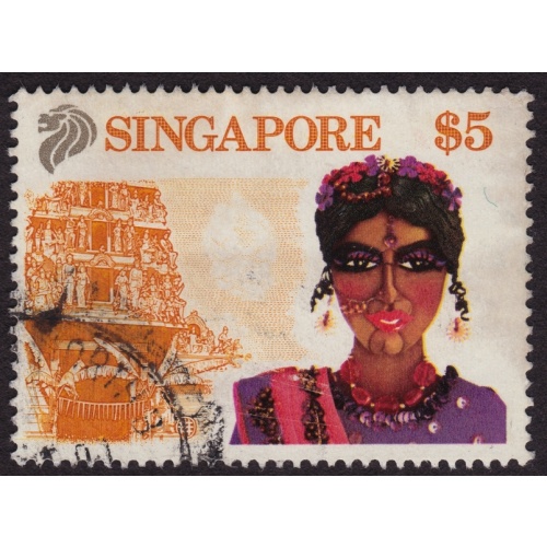 SINGAPORE 1990 Tourism $5 Indian Dancer Sc#582 USED @RM556