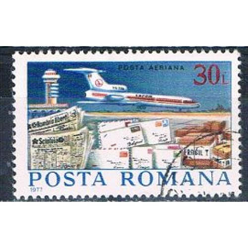 Romania C214 Used Plane and letters 1977 CV 1.75 (MV0278)
