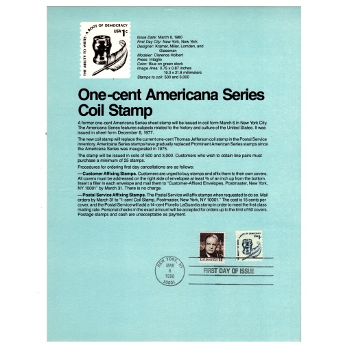 USA, Scott # SP392.   SC #1811, FDC. Souvenir Page.   Lot 220314