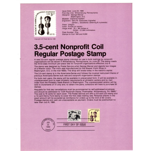 USA, Scott # SP394.   SC #1813, FDC. Souvenir Page.   Lot 220314