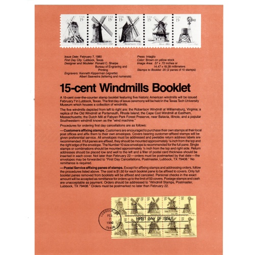 USA, Scott # SP444.   SC #1742a, FDC. Souvenir Page.   Lot 220314