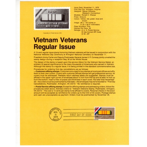 USA, Scott # SP479.   SC # 1802, FDC. Souvenir Page.   Lot 220314