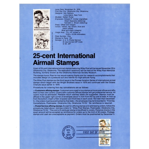 USA, Scott # SP480.   SC # C96a, FDC. Souvenir Page.   Lot 220314