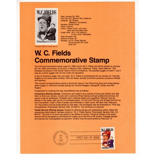 USA, Scott # SP481.   SC # 1803, FDC. Souvenir Page.   Lot 220314