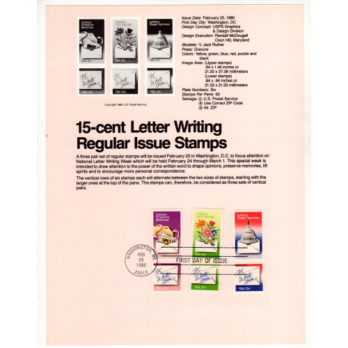 USA, Scott # SP483.   SC # 1805 - 1810, FDC. Souvenir Page.   Lot 220314