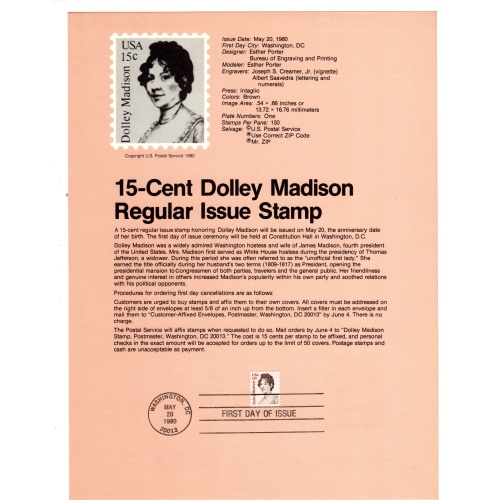 USA, Scott # SP487.   SC # 1822, FDC. Souvenir Page.   Lot 220314