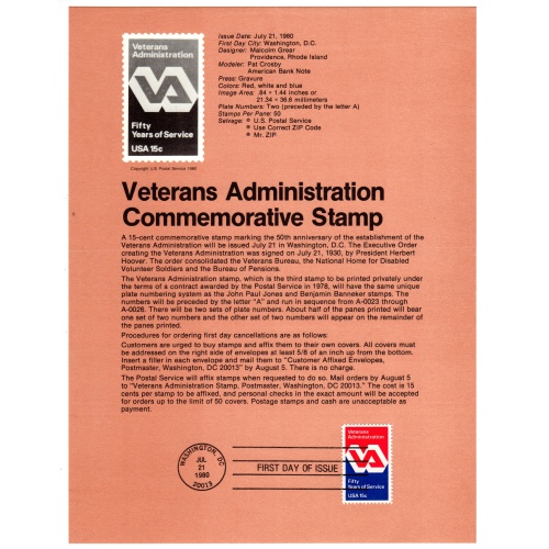 USA, Scott # SP490.   SC # 1825, FDC. Souvenir Page.   Lot 220314