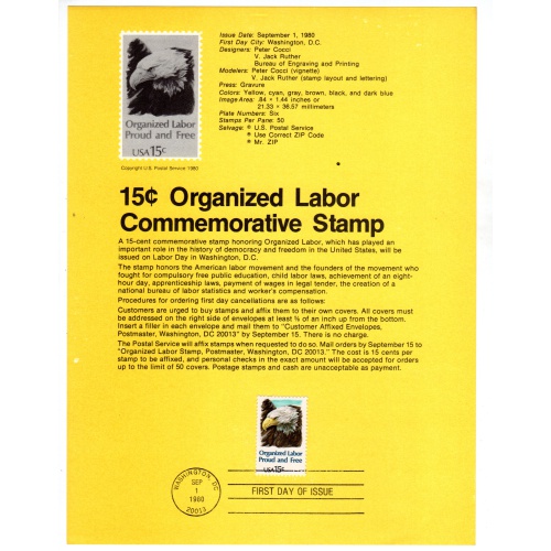 USA, Scott # SP493.   SC # 1831, FDC. Souvenir Page.   Lot 220314