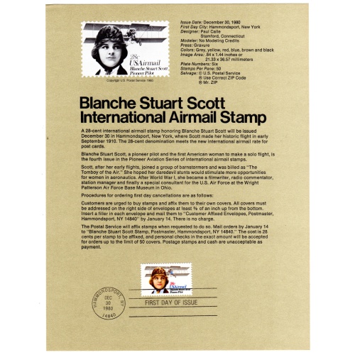 USA, Scott # SP501.   SC # C99, FDC. Souvenir Page.   Lot 220314