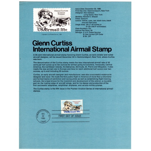 USA, Scott # SP502.   SC # C100, FDC. Souvenir Page.   Lot 220314